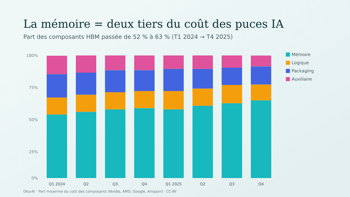 La mémoire représente désormais près des deux tiers du coût des composants des puces IA